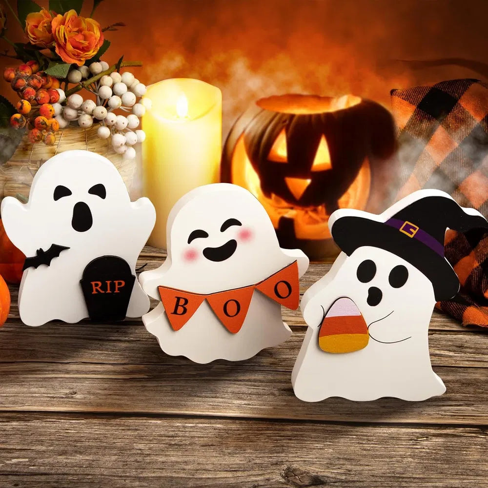 Halloween Tiered Tray Decor, Wooden Ghost Signs Set of 3