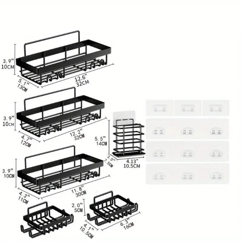 Adhesive Shower Caddy Shelves - 6 Pack Black Metal, No Drilling – image 2