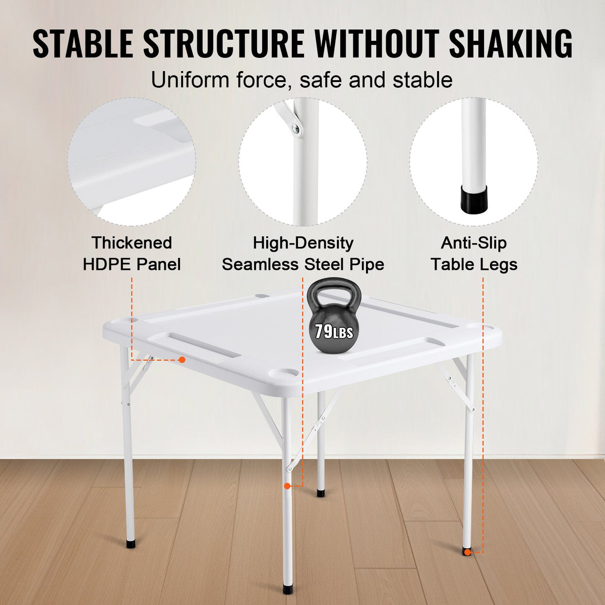 Mahjong Table – Folding 4-Player Game Table with Cup Holders, White – image 10