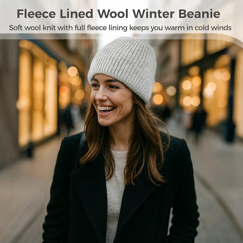 Knit Beanie – Fleece-Lined Winter Hat, Light Grey – image 2