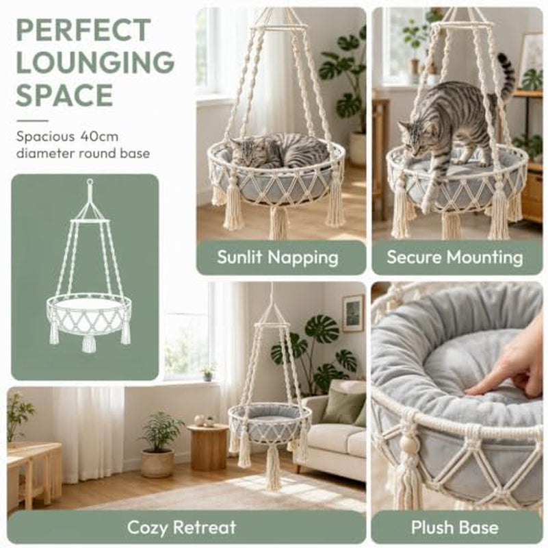 Cat Swing Hammock – Handwoven Hanging Bed with Cushion – image 8
