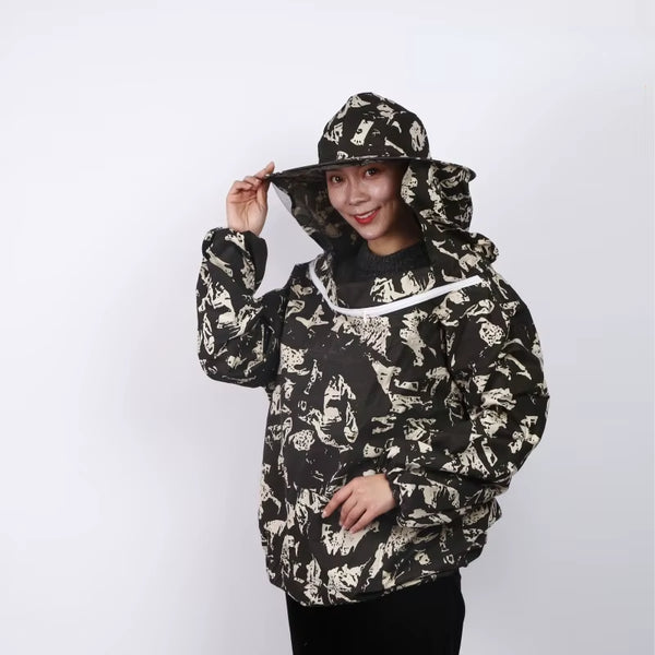 Beekeeping Jacket with Hooded Veil - Double Zipper Beekeeper Smock for Farm Hives