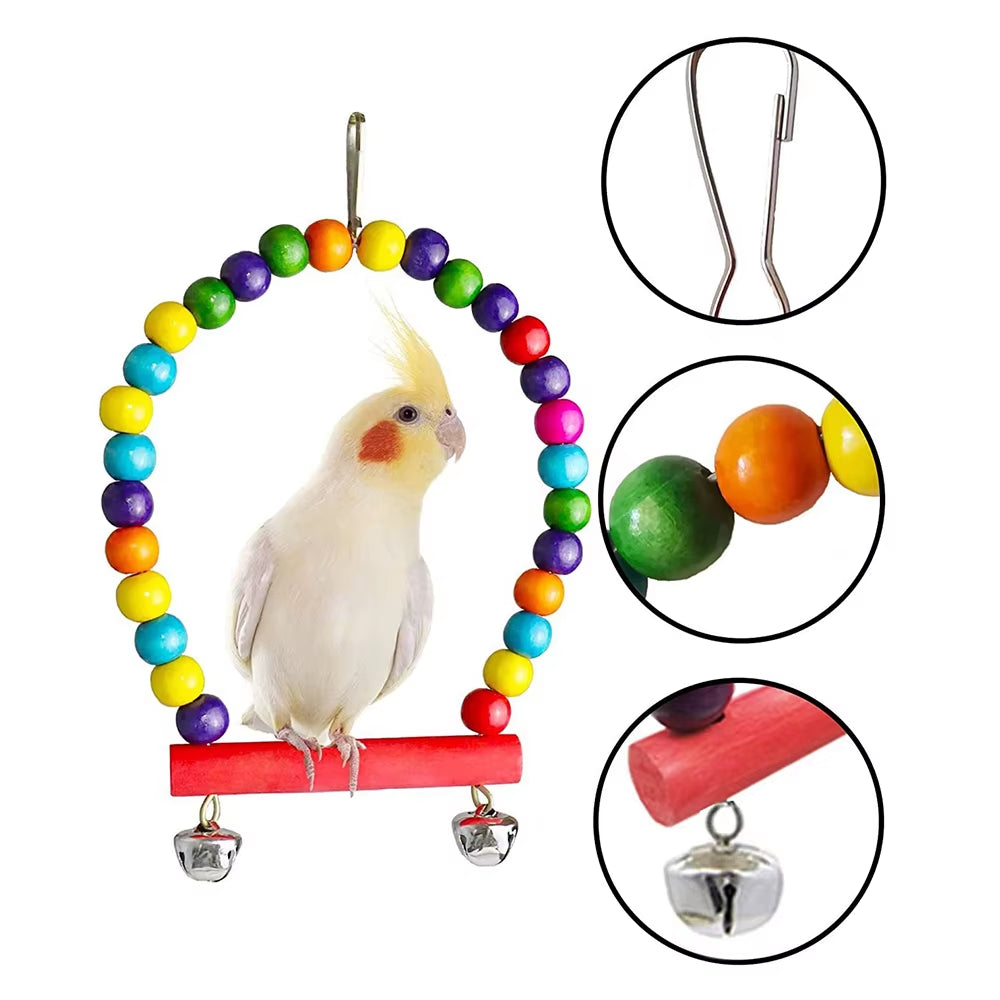 Bird Toy Set 7-Piece - Parrot Swing, Ladder, Mirror and Bell Cage Toys – image 3