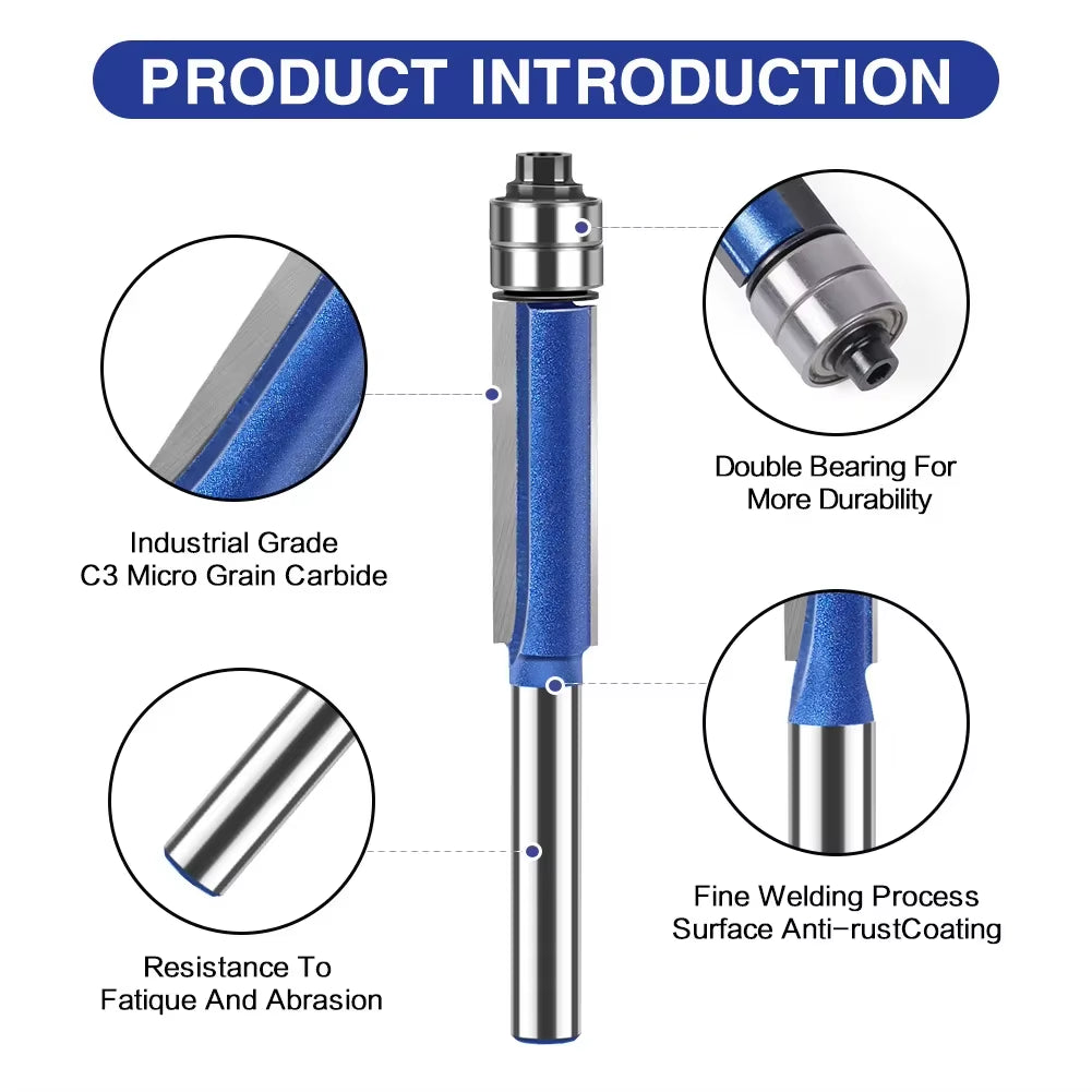 Flush Trim Router Bits 4-Piece, Double Bearing Carbide Trimming Bits – image 6
