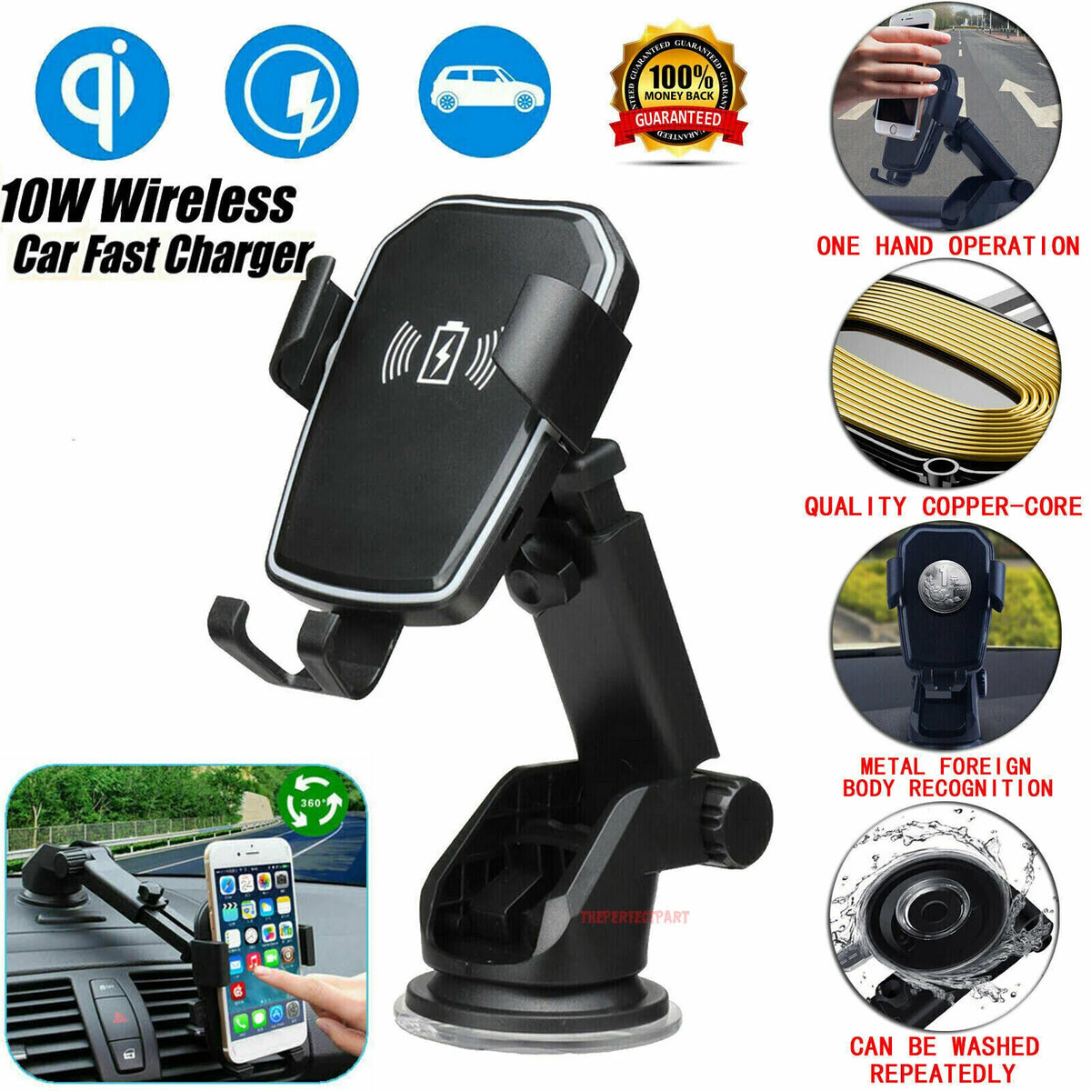 Wireless Car Charger Mount, Qi Fast Charging Phone Holder