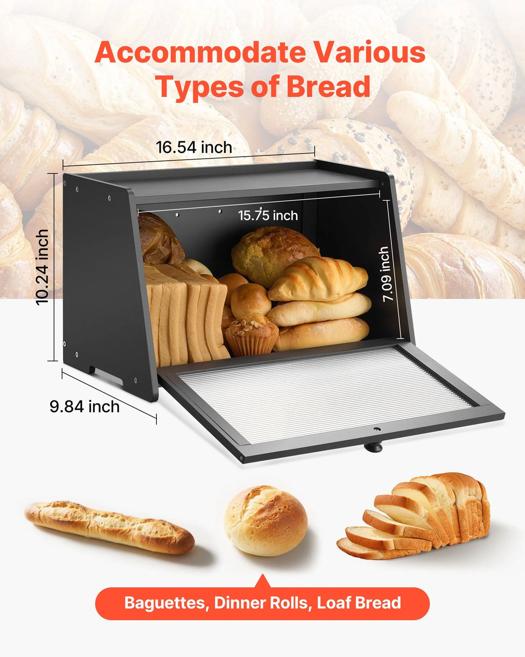 Bread Box - Large Bamboo Kitchen Counter Bread Storage – image 5