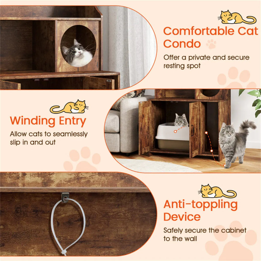 Industrial Cat Litter Box Enclosure with Storage Shelves and Condo – image 12