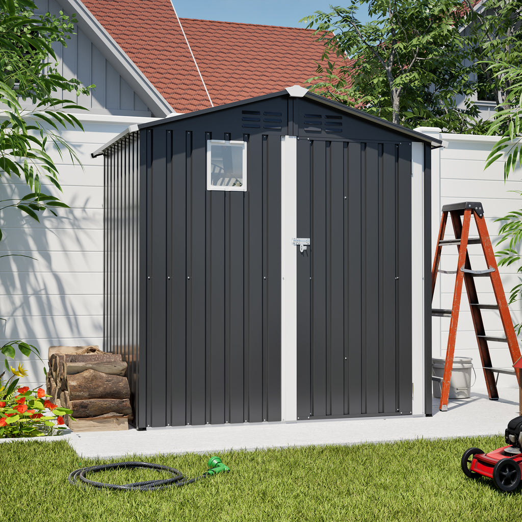 Metal Storage Shed 6 x 4 ft, Lockable Steel Outdoor Tool Shed