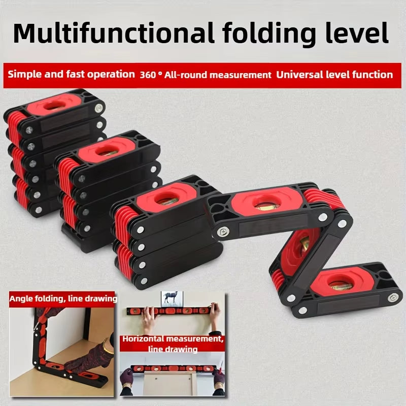 Folding Ruler with Magnetic Level - Multi-Function Measuring Tool for Home & Woodwork
