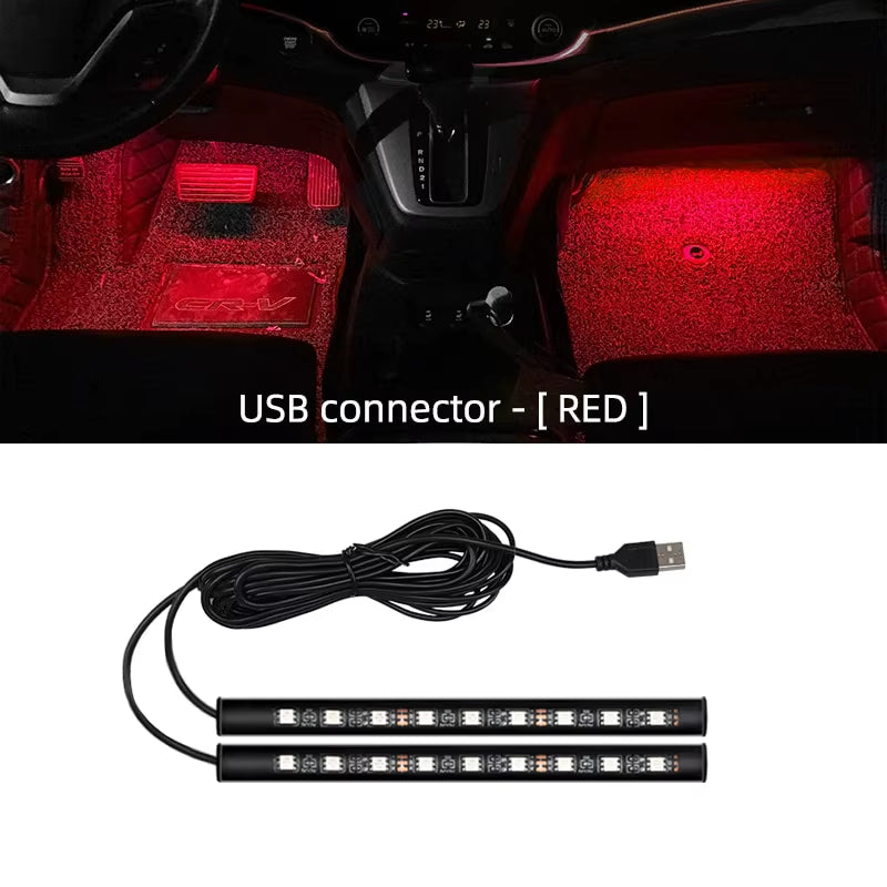 LED Car Footwell Light Strip - USB or 12V Interior Atmosphere Lamp
