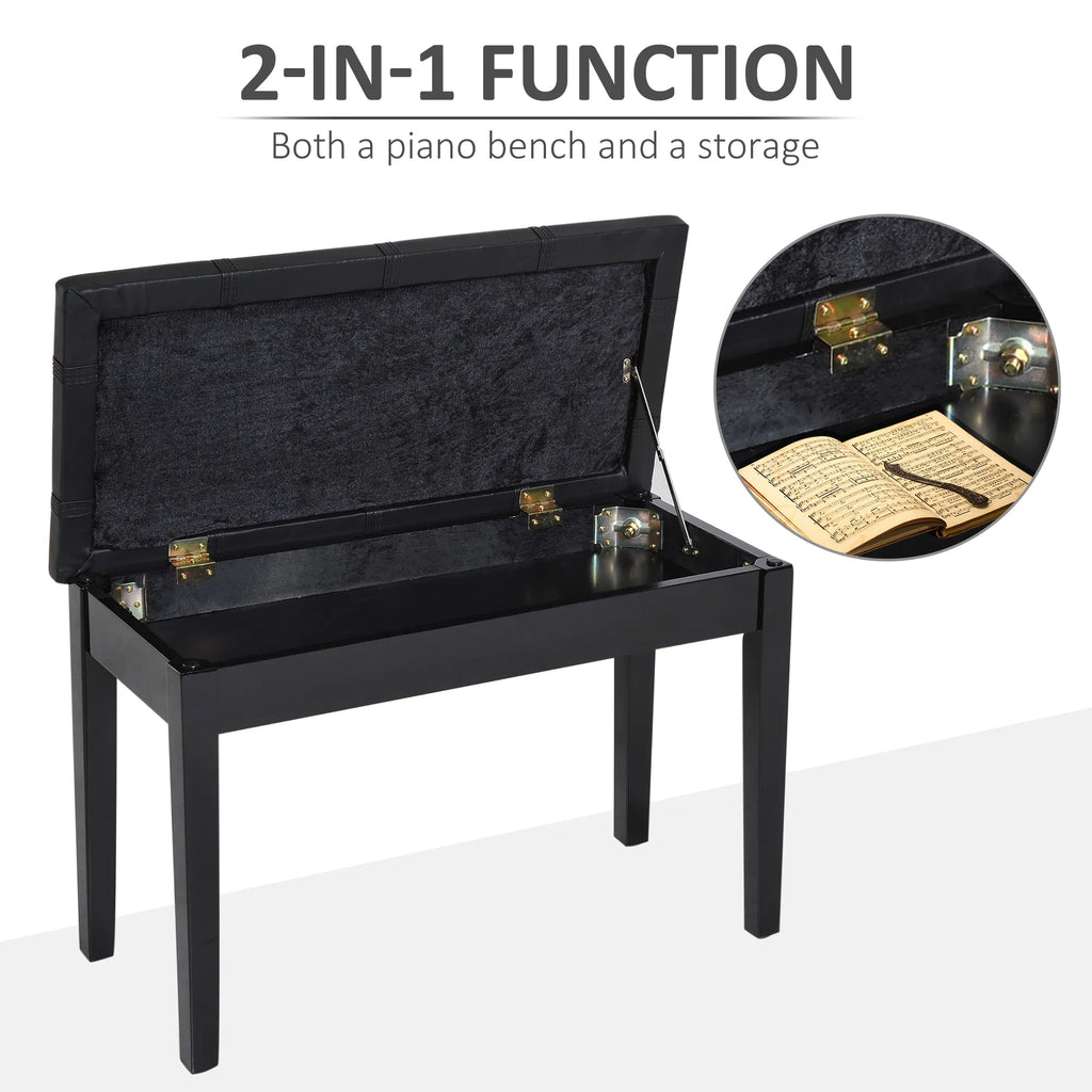 Classic Piano Bench Stool with Music Storage, PU Leather, Black – image 4