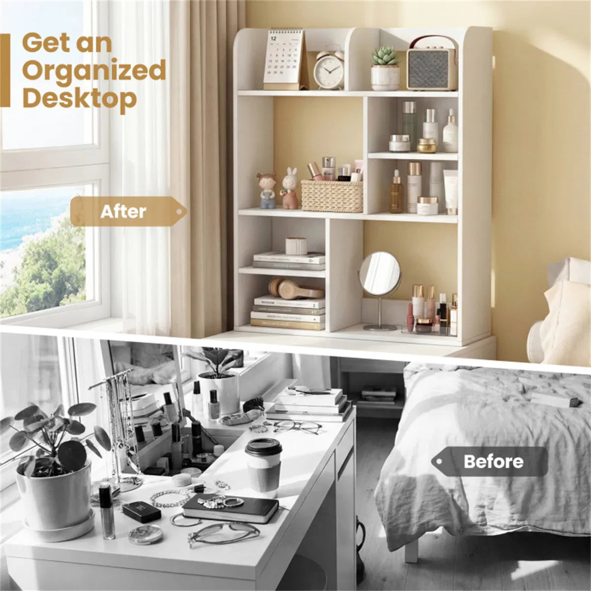 Vertical 8-Cube Desktop Storage Shelf, White Desk Organizer Hutch – image 11