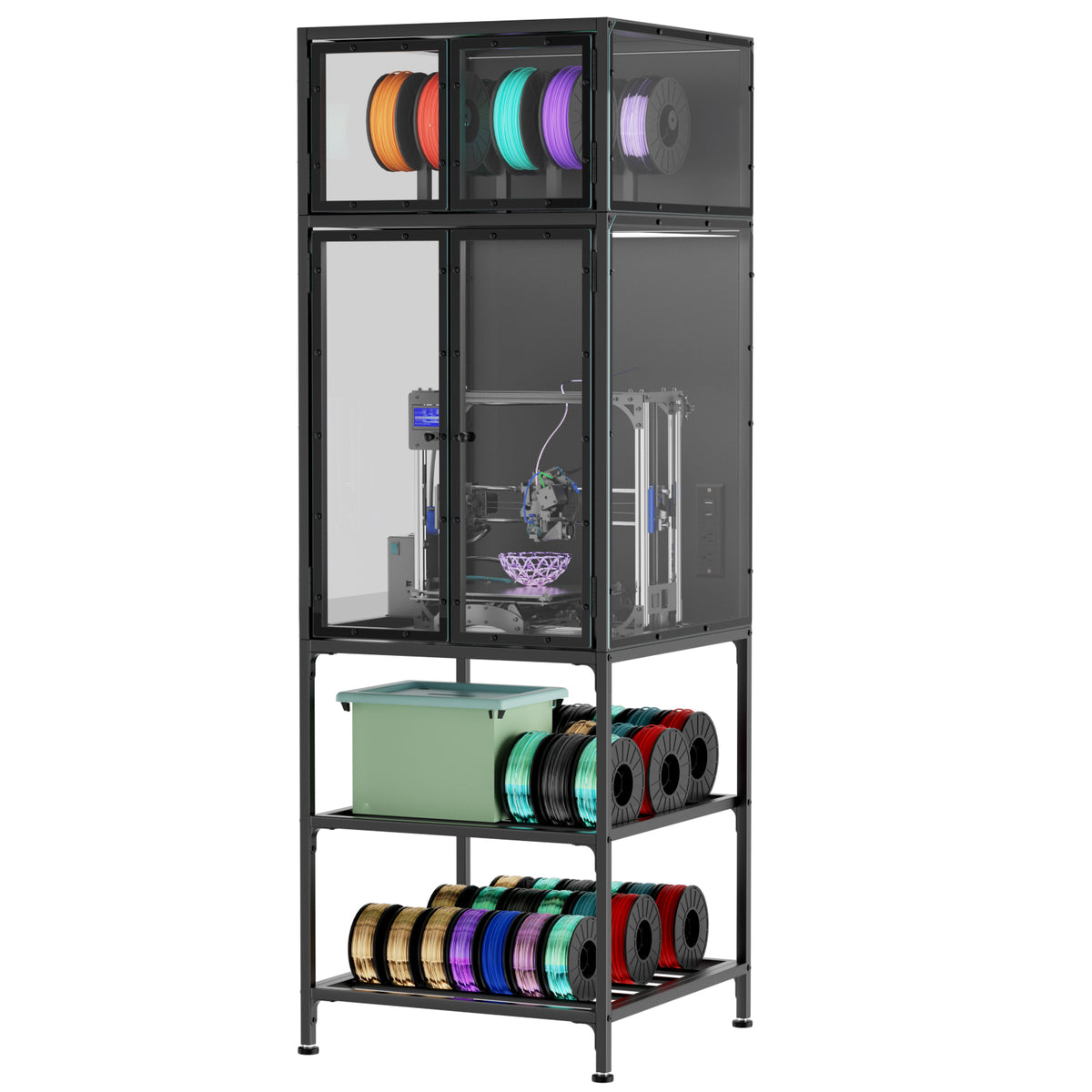 Enclosed 3D Printer Cabinet with Acrylic Doors and Filament Storage – image 1