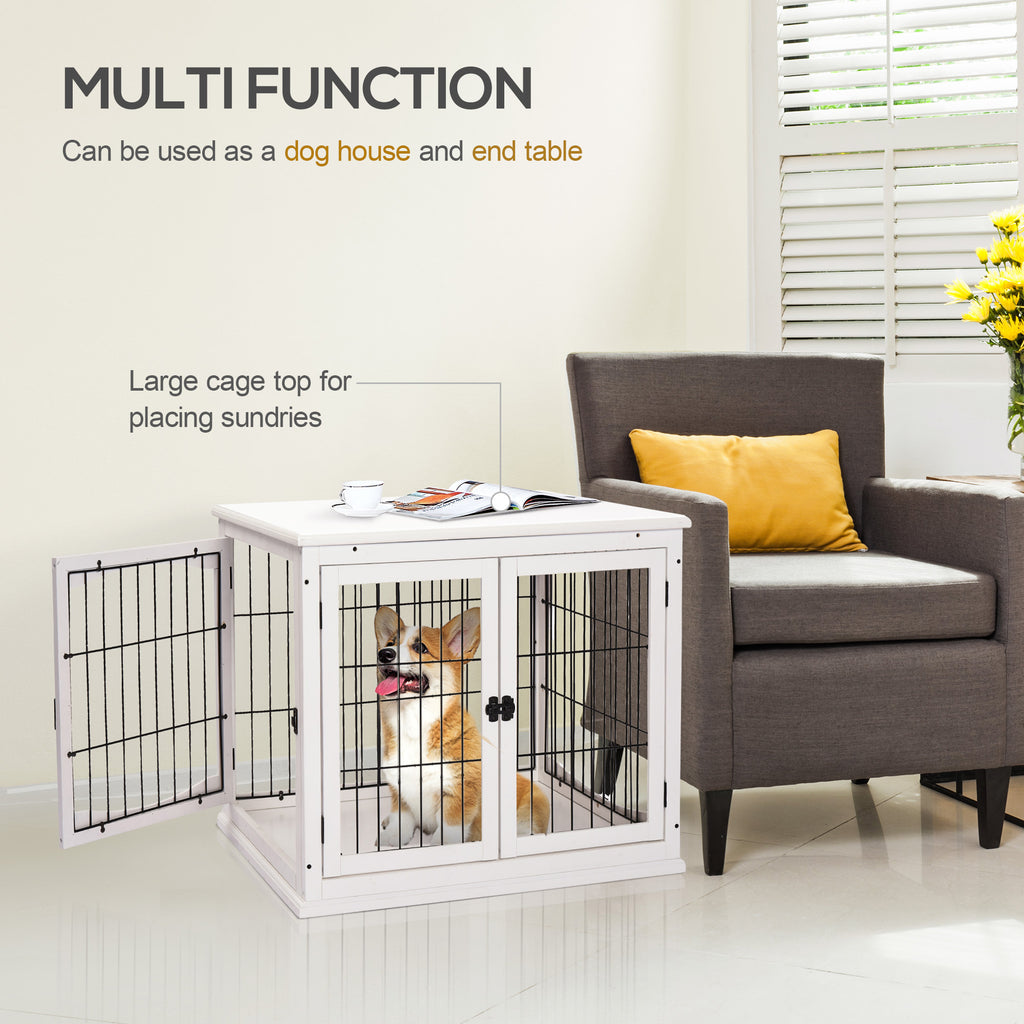 Dog Crate Furniture End Table, 32 in with 2 Lockable Doors, White – image 5