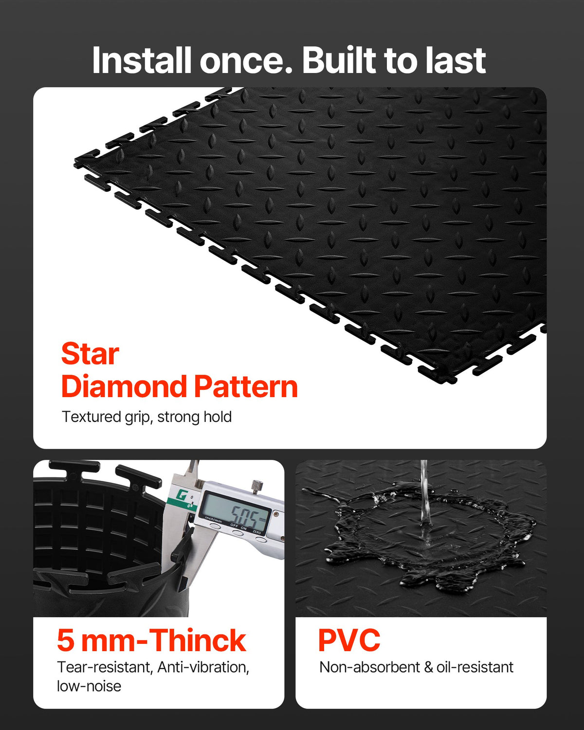 Interlocking Garage Floor Tiles 8-Pack, 20 x 20 in Diamond Plate PVC – image 3