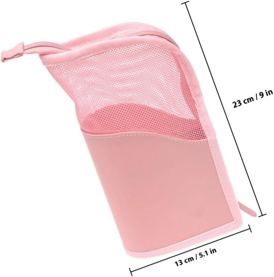 Makeup Brush Bag, Pink Standing Mesh Cosmetic Pouch with Zipper – image 8