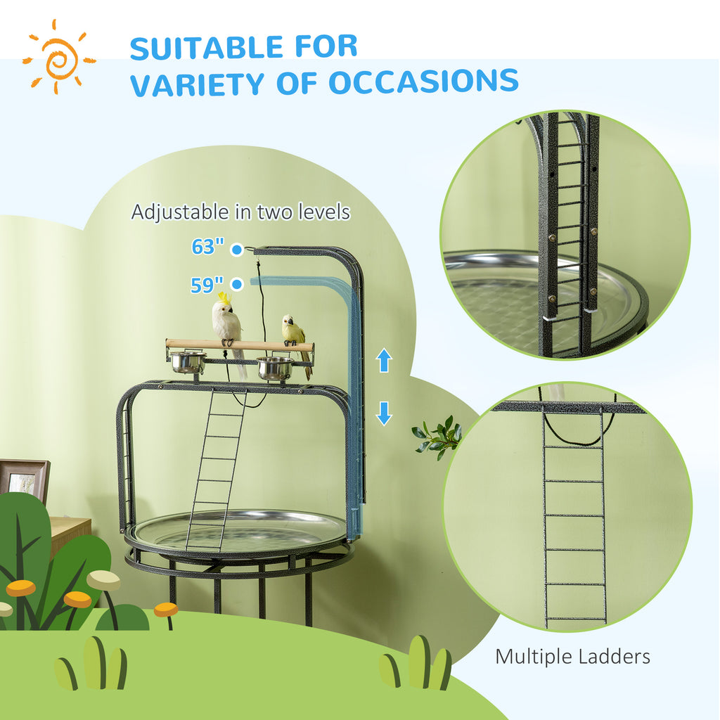 Parrot Stand, Large Bird Perch with 3 Ladders, Toy Hook and Wheels – image 7