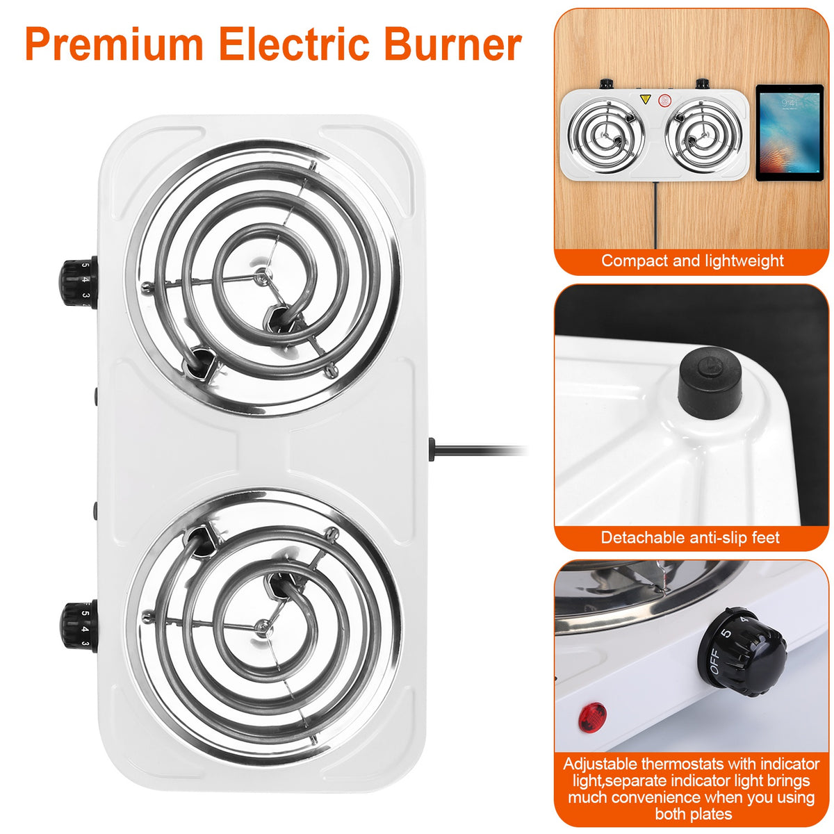 Electric Double Burner Hot Plate, 2000W Portable Countertop Stove – image 10