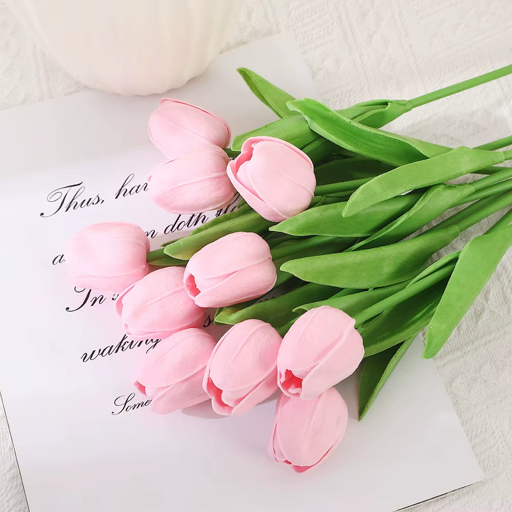 Artificial Tulips 10 Pack - Real Touch Fake Flowers