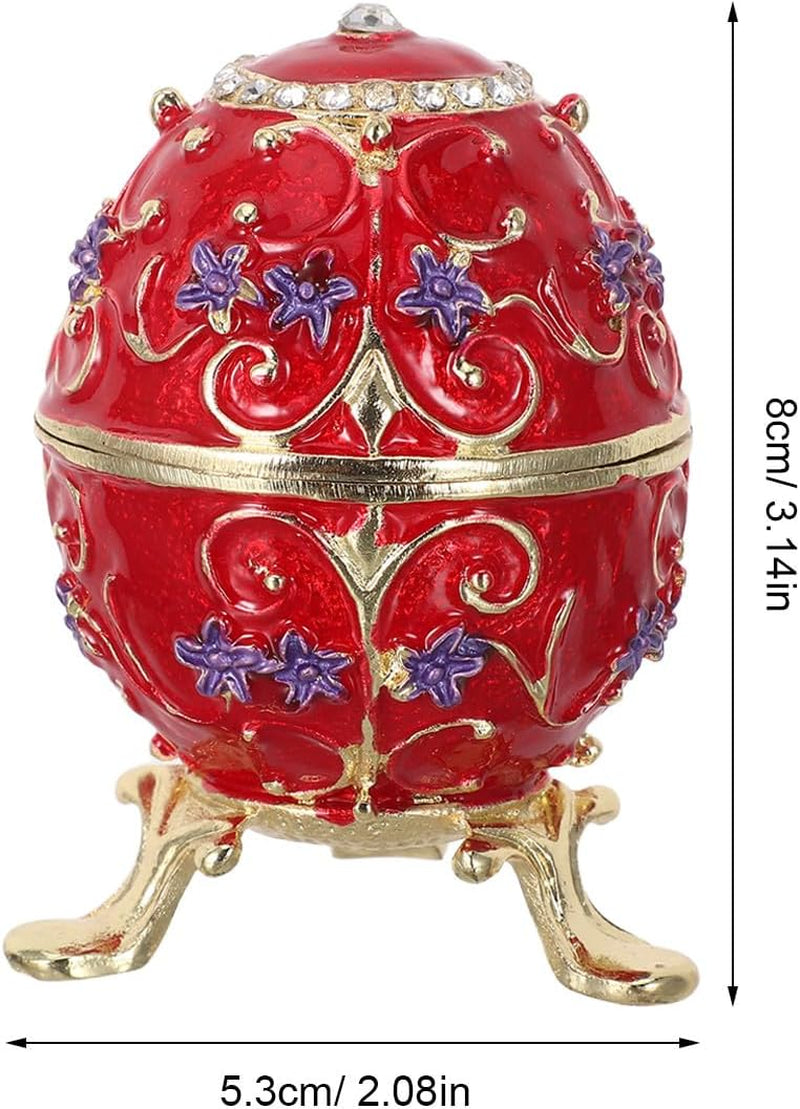 Enamel Egg Trinket Box – Hand Painted Hinged Jewelry Box, Red – image 4
