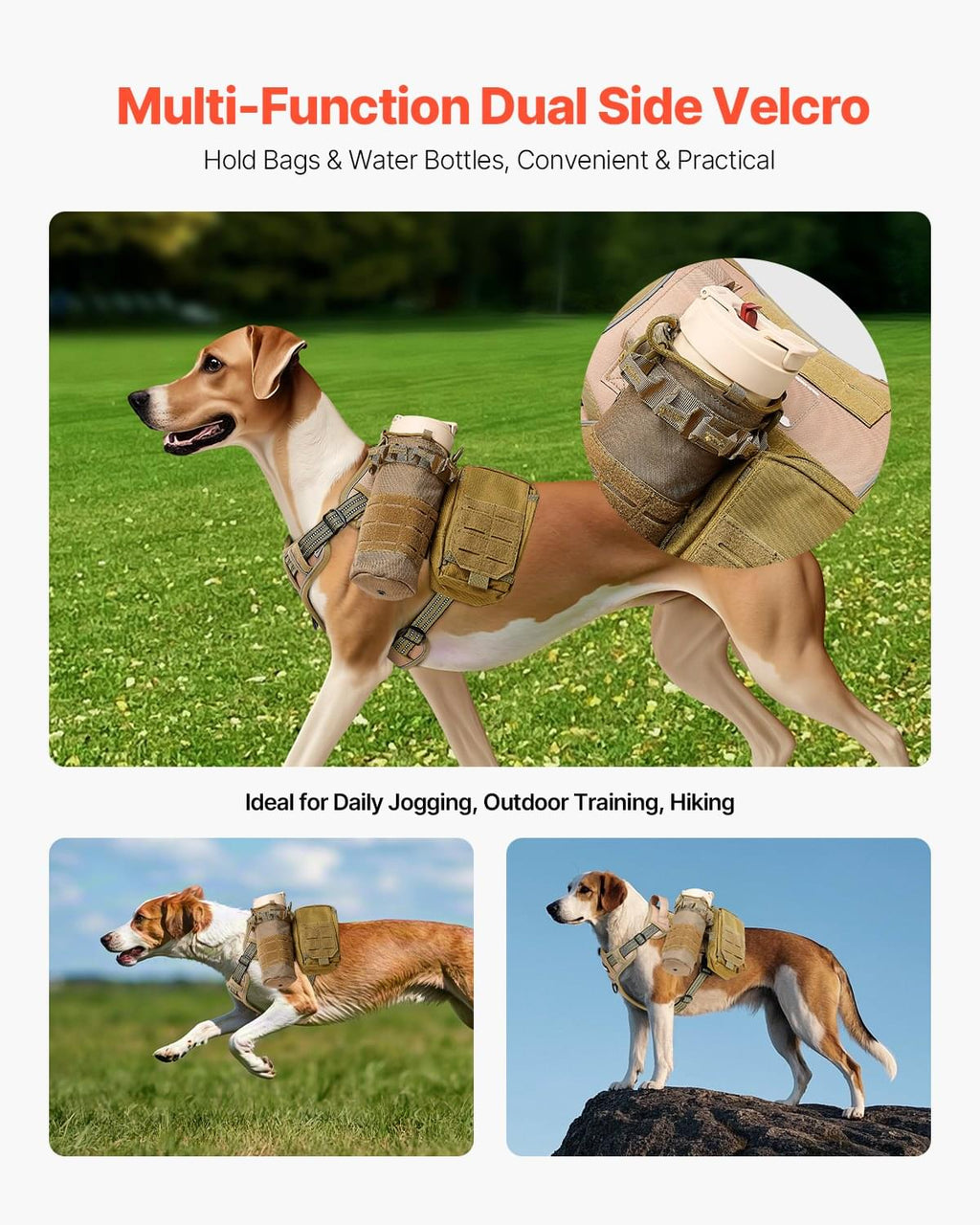 Tactical Dog Harness for Large Dogs, No-Pull Adjustable Vest, Khaki – image 8