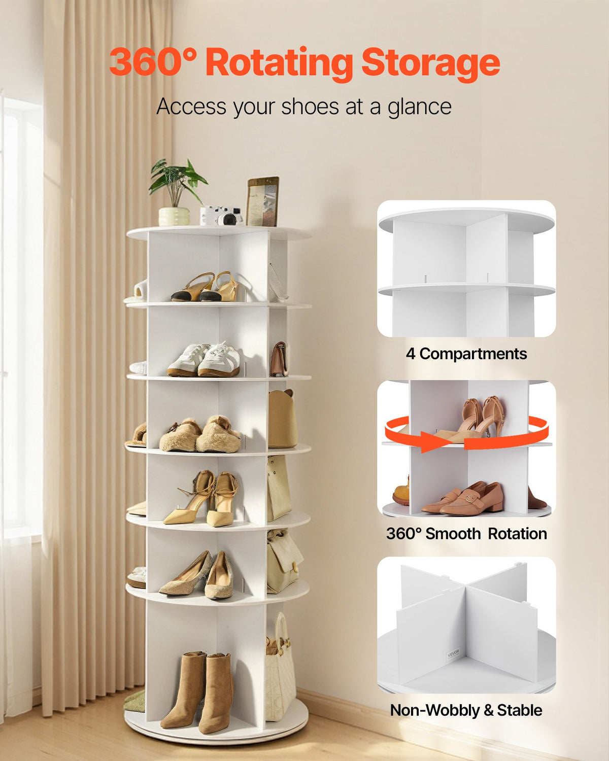 Rotating Shoe Rack Tower, 6-Tier 360° Spinning, 24 Pairs, White – image 2
