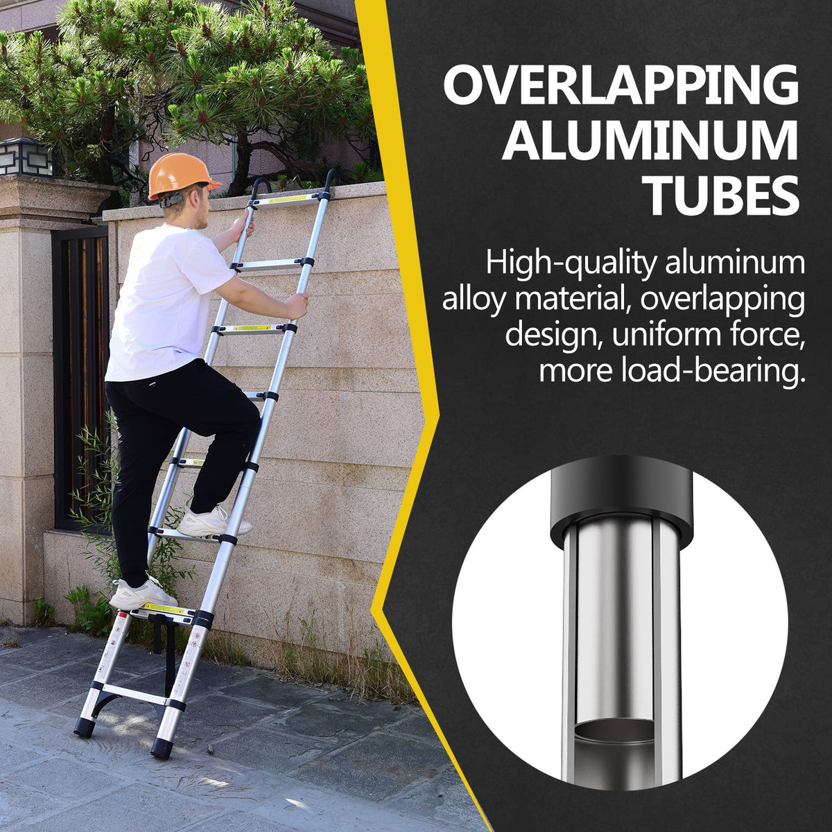 Construction Aluminum Telescopic Ladder, 9.5 ft Extendable