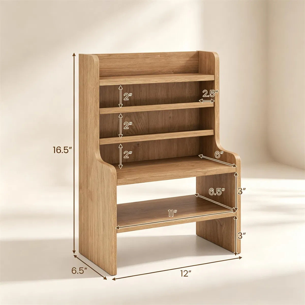6-Tier Wooden Desktop Organizer with Removable Shelves, Natural – image 5