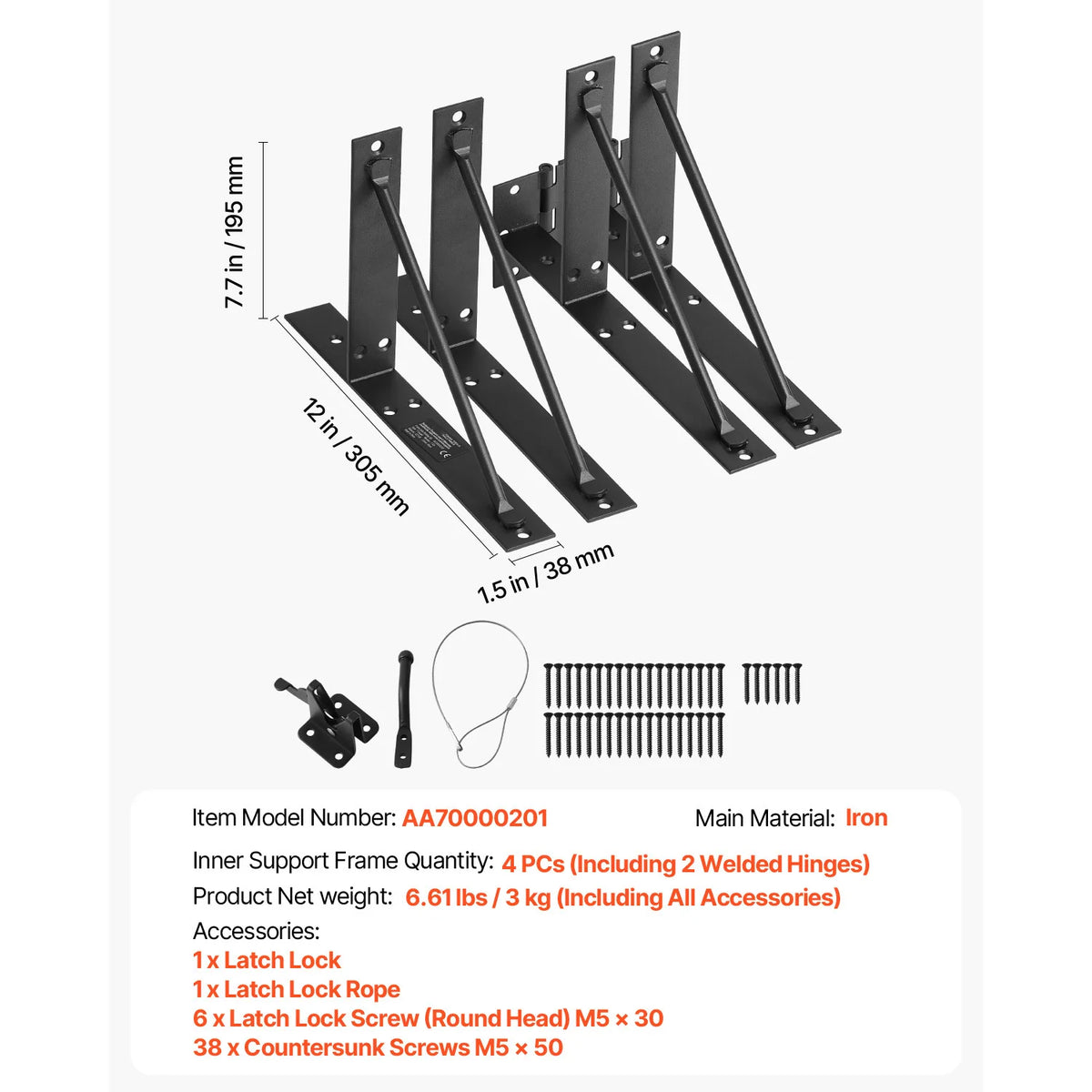 Anti-Sag Gate Corner Brace Kit with Latch for Wood Gates – image 7