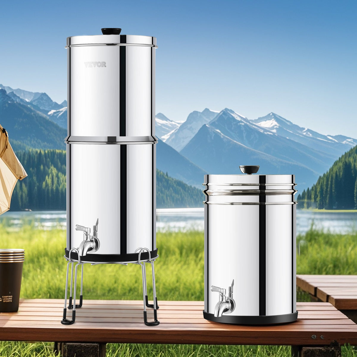 Gravity Water Filter System, 2.25 Gal Stainless Steel, 2 Filters – image 1