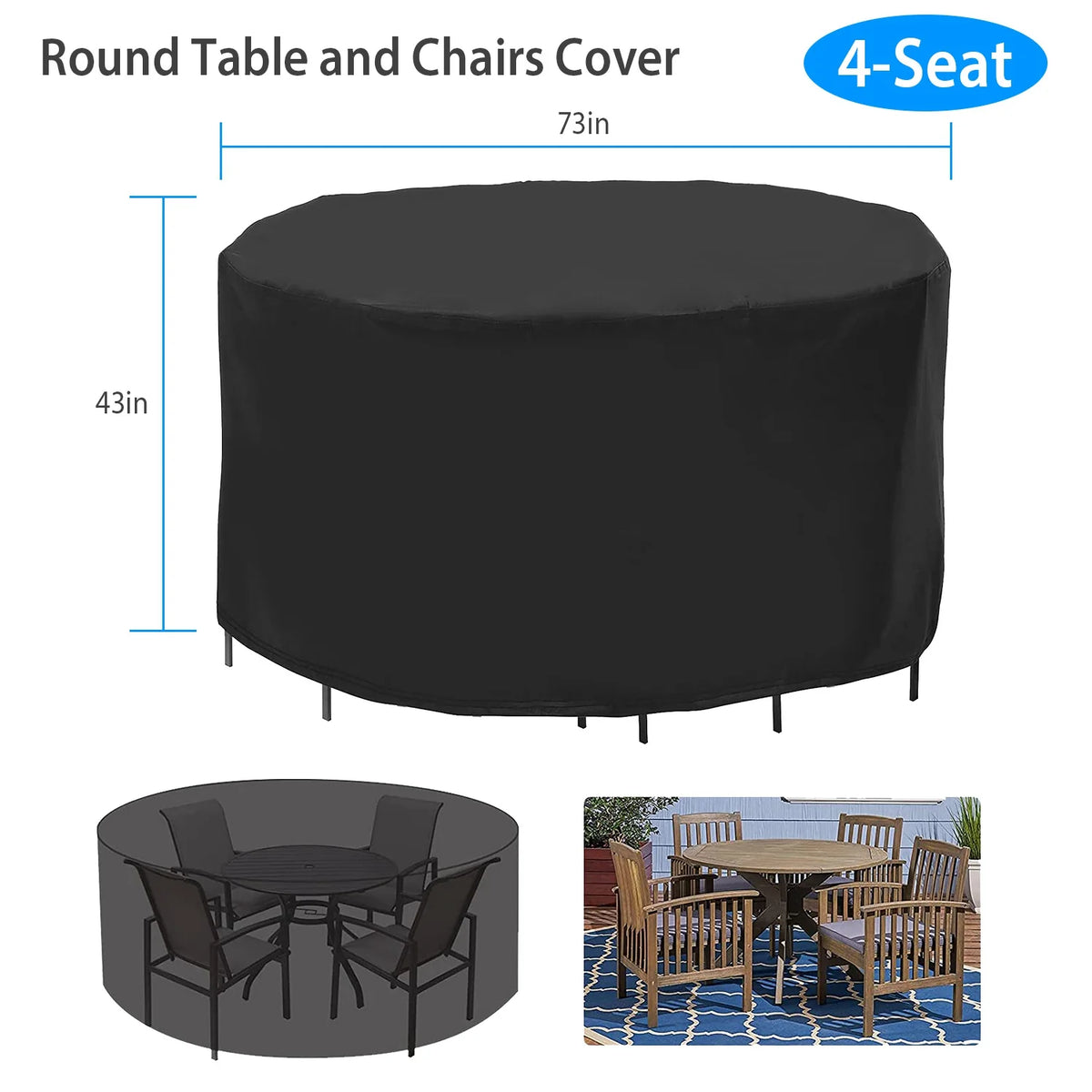 Round Patio Table Cover 73 in - Waterproof Outdoor Furniture Cover – image 8