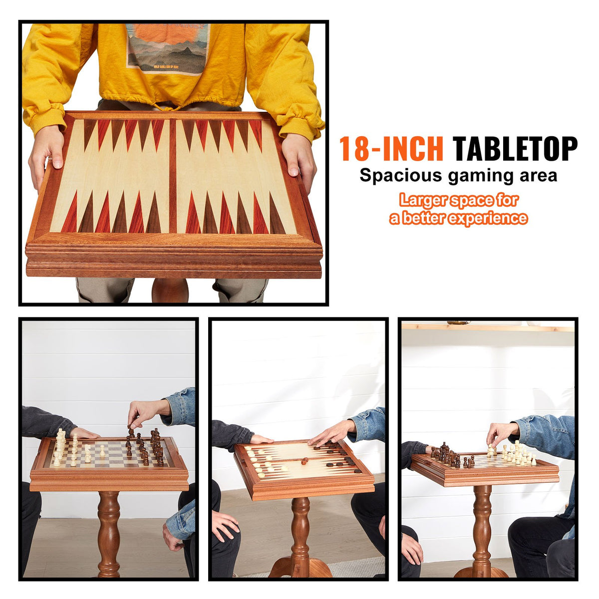 3-in-1 Chess, Checkers and Backgammon Table, 18 in Wooden Game Table – image 3