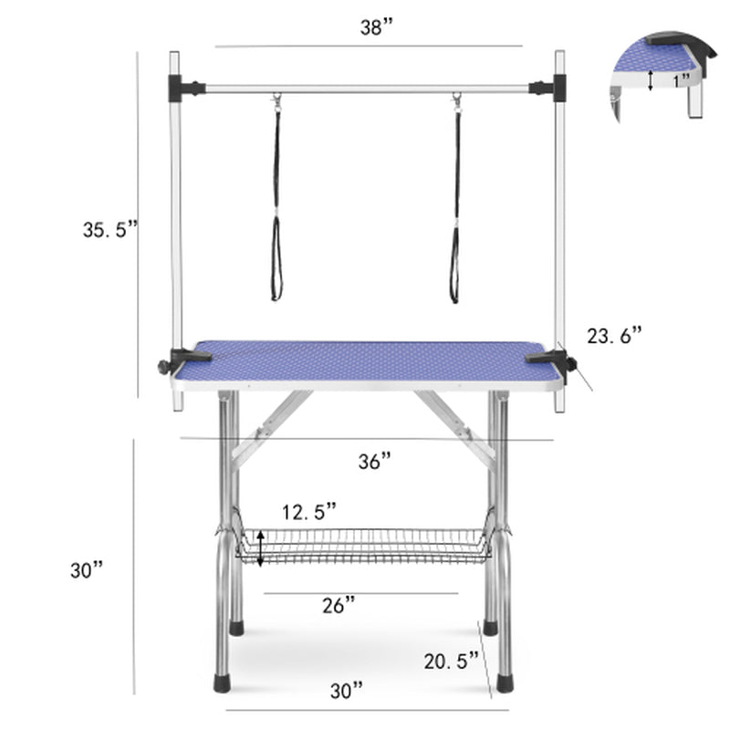 36 Inch Folding Dog Grooming Table with Adjustable Arm and Basket – image 7