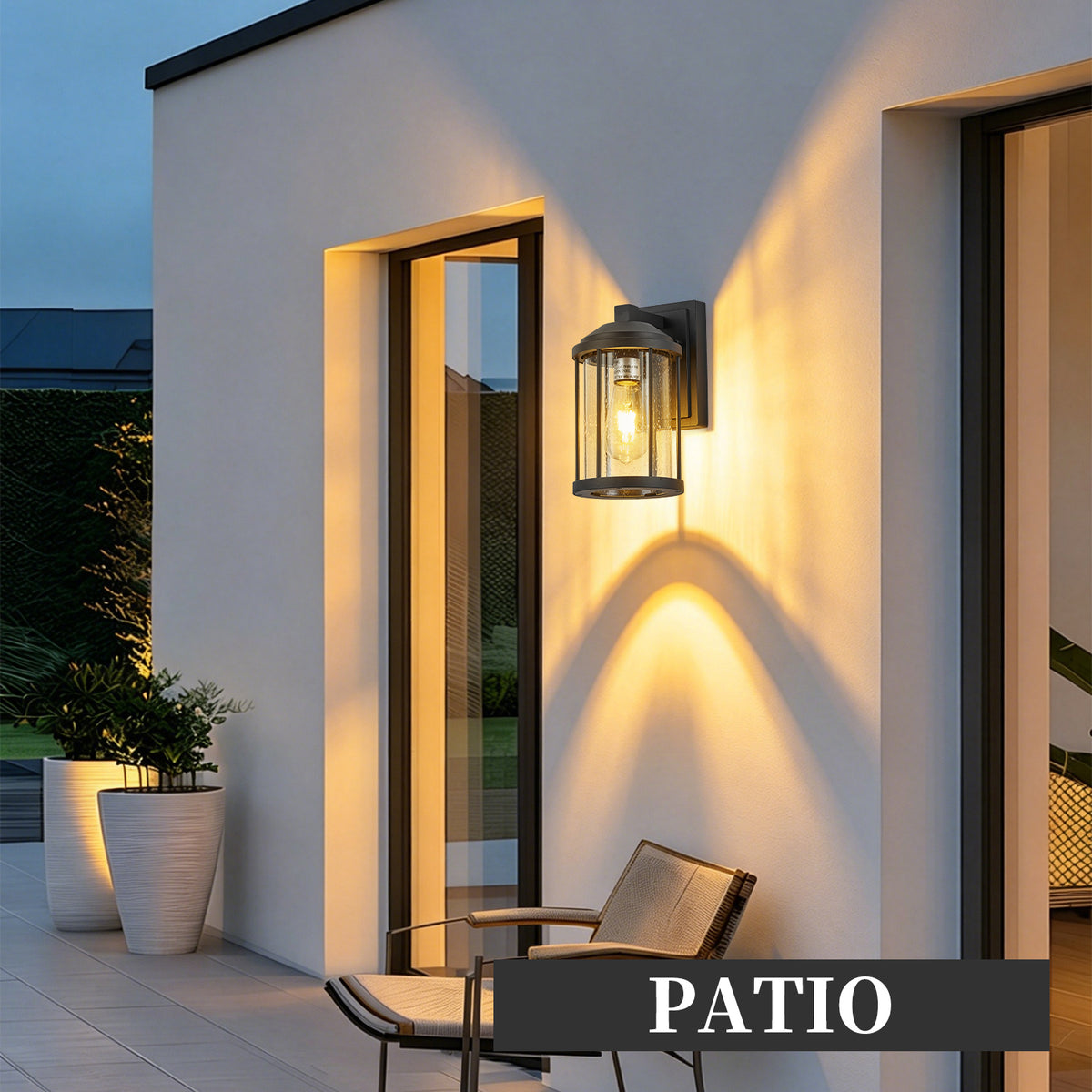 Outdoor Wall Sconces 2 Pack, Black Lanterns with Seeded Glass – image 8