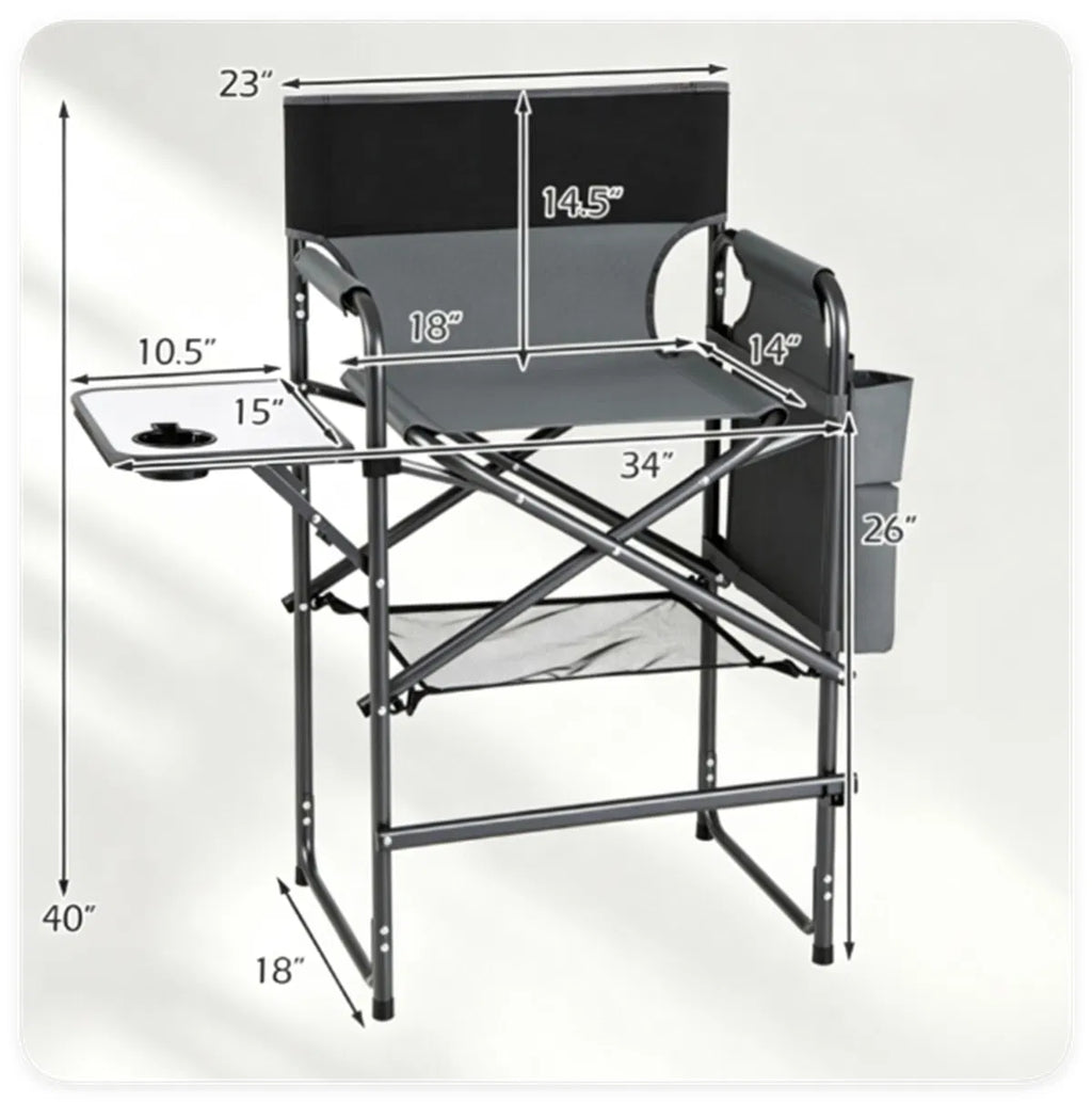 Makeup Artist Chair – 26 in Folding Director Chair with Side Table – image 4