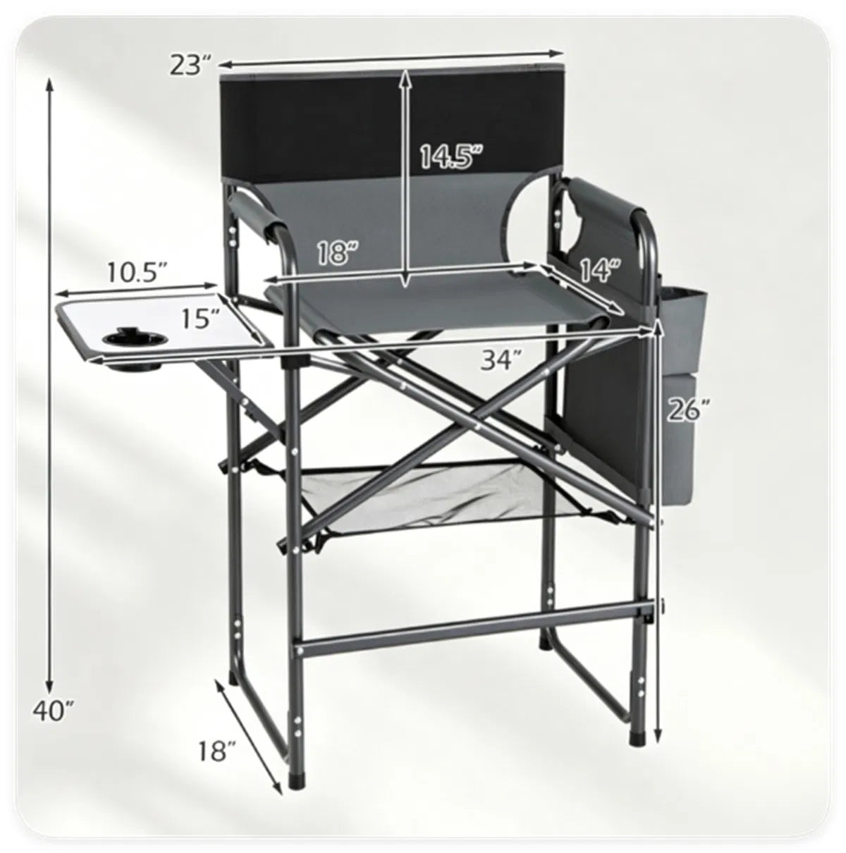 Makeup Artist Chair – 26 in Folding Director Chair with Side Table – image 4