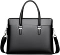 Cow Leather Laptop Briefcase Messenger Bag, Black