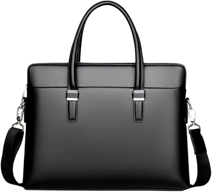 Cow Leather Laptop Briefcase Messenger Bag, Black