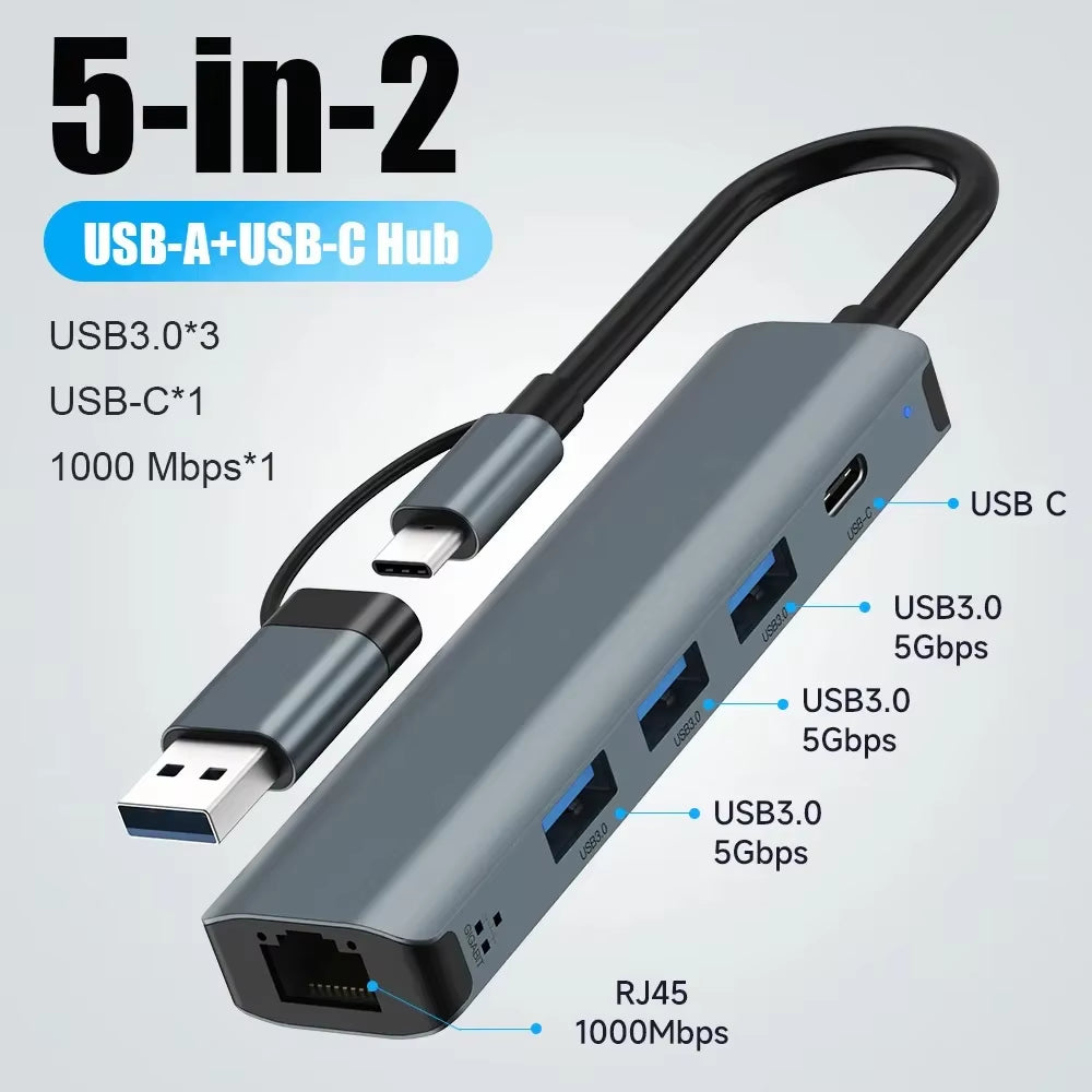 USB-C Hub with Gigabit Ethernet, 3 USB 3.0 Ports, Aluminum