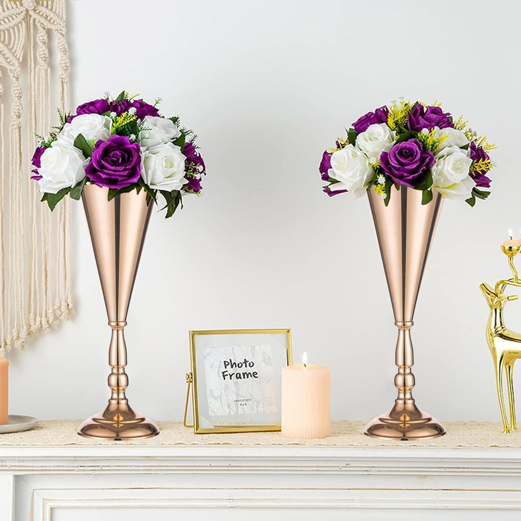 Gold Metal Trumpet Vase Centerpieces Set of 10, 14 in Tall – image 3