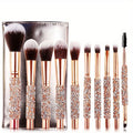 Makeup Brush Set 10 Piece, Crystal Handle Face & Eye Brushes