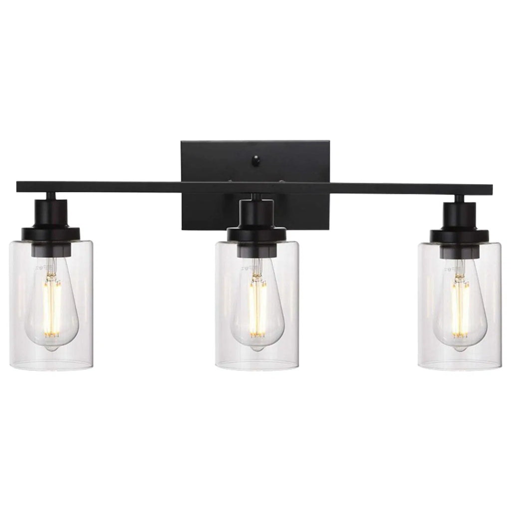 3-Light Matte Black Vanity Light with Clear Glass Shades