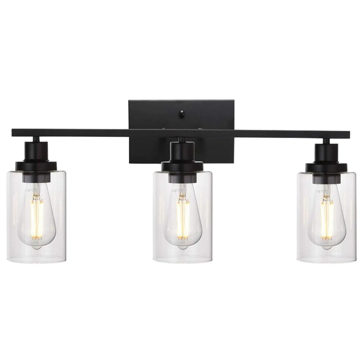 3-Light Matte Black Vanity Light with Clear Glass Shades