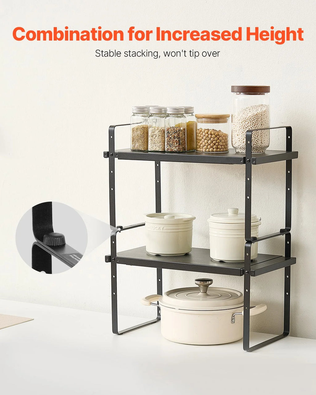 Expandable Cabinet Shelf, 2-Tier Stackable Steel Kitchen Organizer – image 5