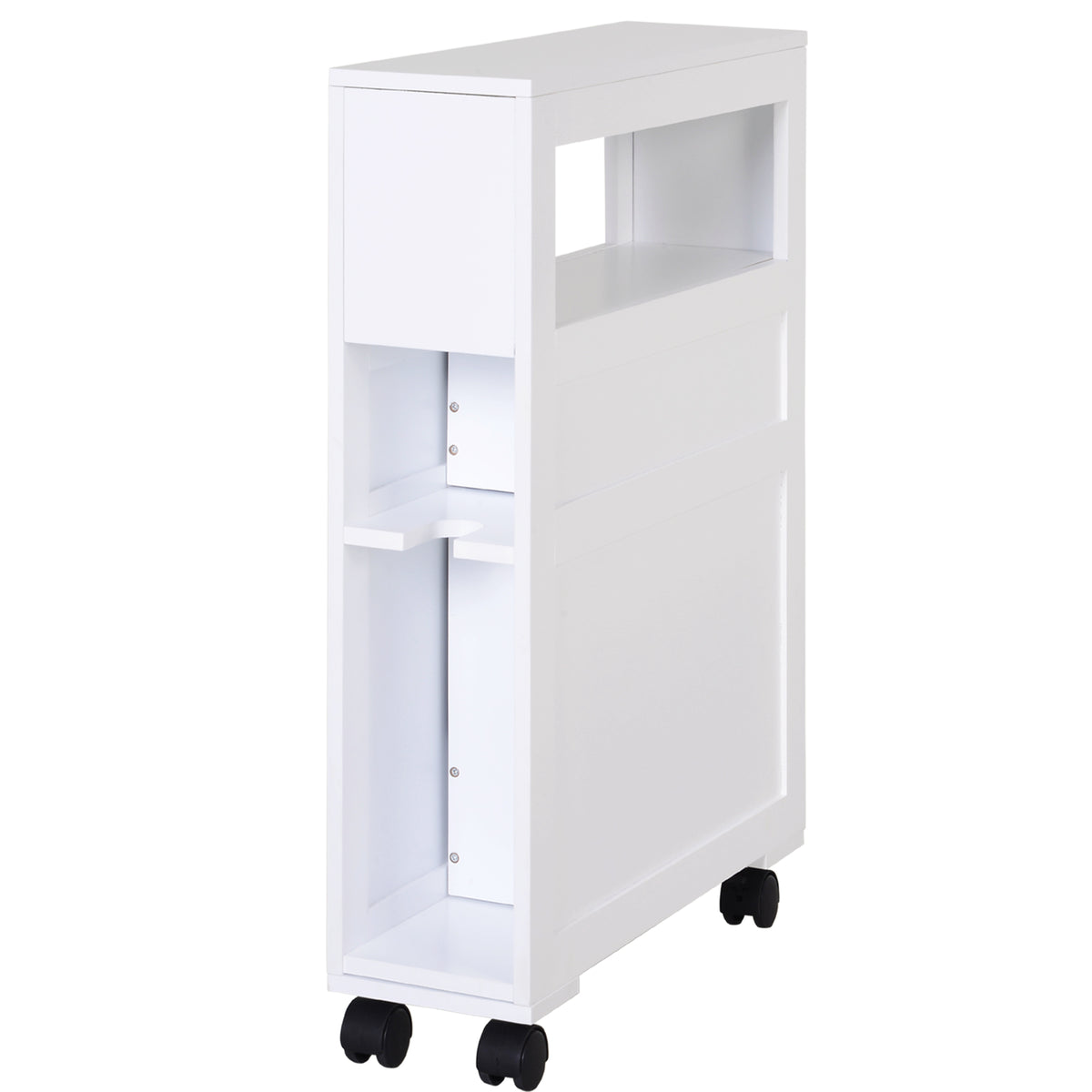 Narrow Rolling Bathroom Storage Cabinet 6.25 in Wide, White – image 1