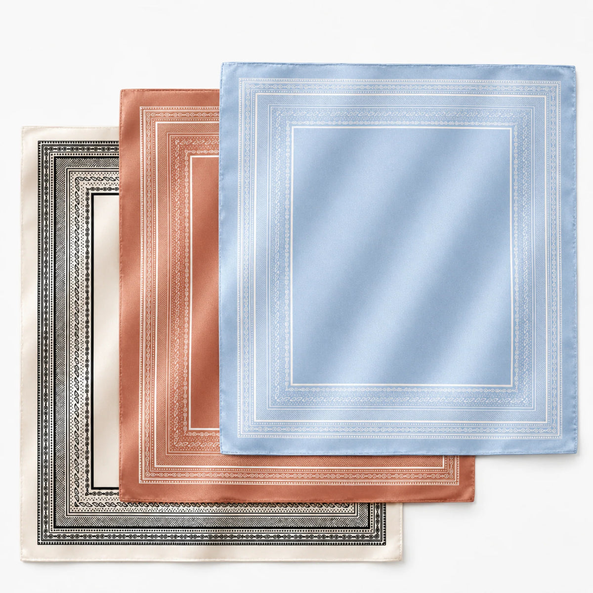 Satin Square Scarf – Paisley Border Print, 25 x 25 in