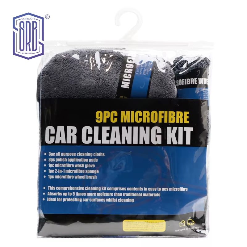 9-Piece Car Wash & Detailing Kit - Tire Brush, Mitt, Sponge & Towels – image 3