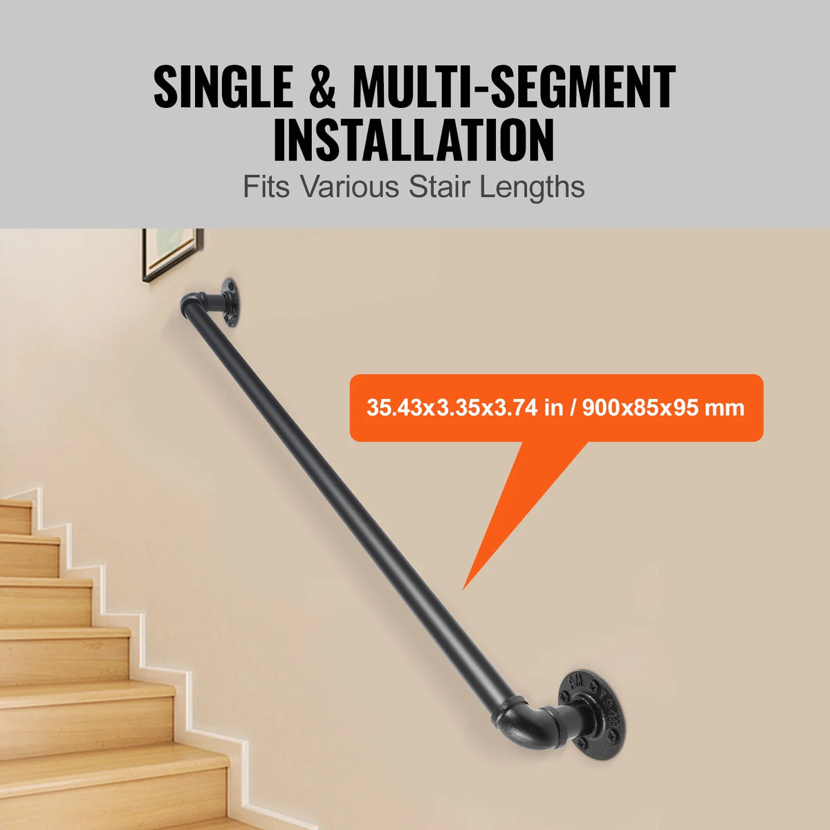 Pipe Stair Handrail 3 ft – Steel Wall-Mount Rail, 440 lb – image 4