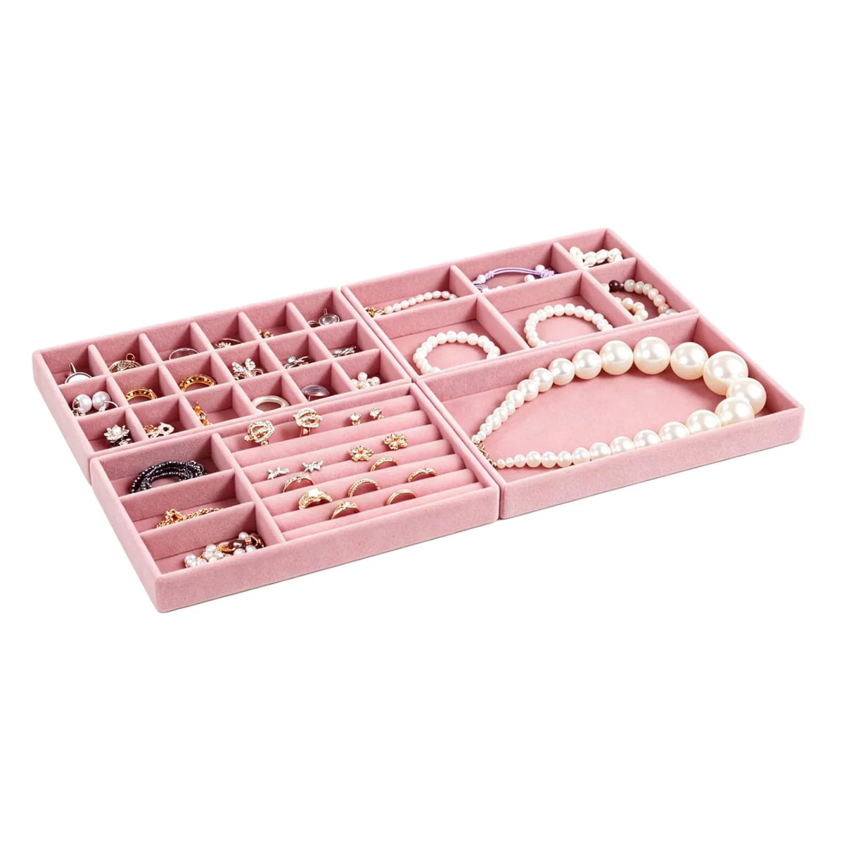 Stackable Velvet Jewelry Trays, Drawer Organizer with Dividers
