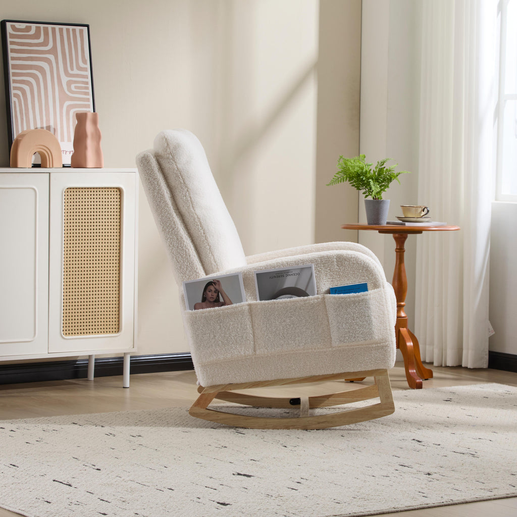 Upholstered Nursery Rocking Chair with Footrest and Side Pocket – image 16